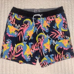 Party Pants 5” Dino Munchies Black & Pink Dinosaur Shorts Swim Trunks Size M